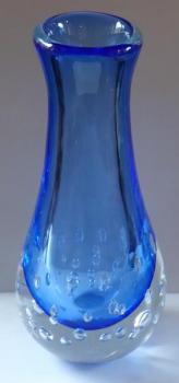 Große Kristall-Vase, blaues Glas, Luftblasen-Vladi Große Kristall-Vase, blaues Glas, Luftblasen-Vladi