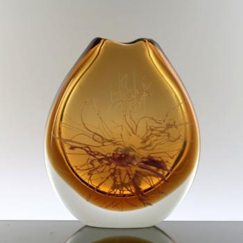 Vase - klares Glas, ockerfarbenes Glas - Petr Hora (1949) - 1993 Vase - klares Glas, ockerfarbenes Glas - Petr Hora (1949) - 1993