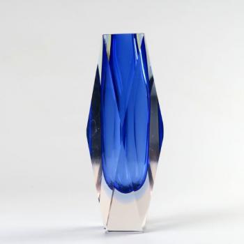 Vase - klares Glas, blaues Glas - 1990